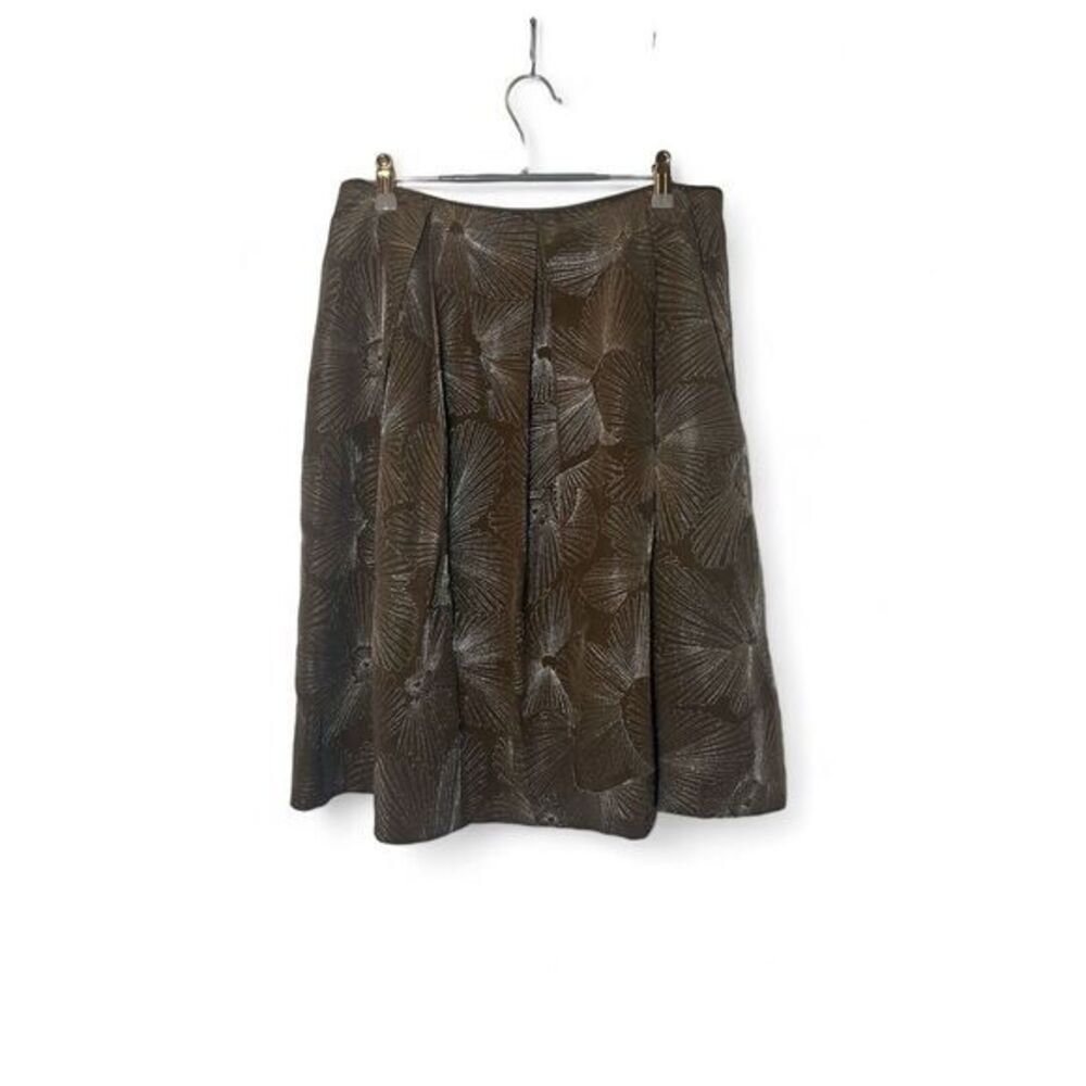 Talbot Women 10 Brown Silver Metallic Thread Silk Embroidery Pleated Swing Skirt - Picture 2 of 8